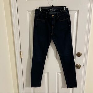 american eagle jeans sz 8 long dark wash super stretch jegging mid rise